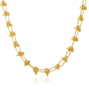 Polished gold stainless steel oval chain necklace with twisted link design for women