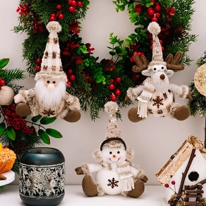 Charming knitted Christmas plush ornaments set featuring Santa, Reindeer and Snowman figures