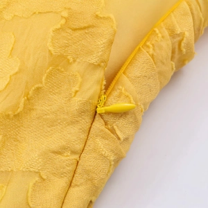 French style yellow high waist dress with floral jacquard fabric and hidden zipper detail