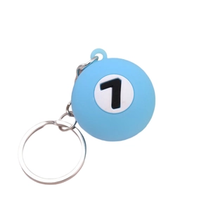 Creative light blue number 7 billiard ball keychain with silver metal ring and matte finish