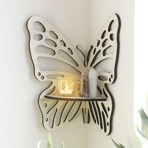 Wooden Wall Shelf Hollow Butterfly Lotus Bat Corner Display Rack For Crystal Stone Essential Oil Home Decor