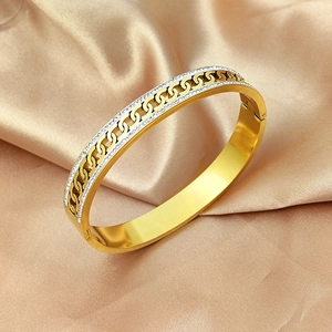 Chain Link Bangle Stainless Steel Double Row Zircon Hinged Bracelet Luxury Fashion Jewelry For Women
