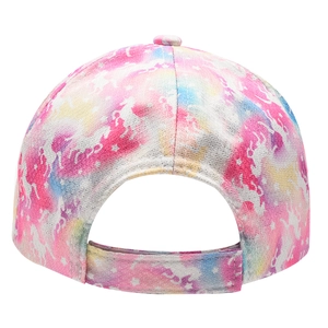 Vista posteriore del cappellino unicorno colorato con cinturino regolabile in velcro retro