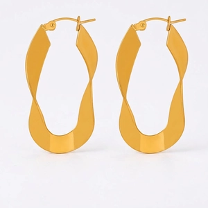 Twisted Hoop Earrings Stainless Steel Wavy Geometric Minimalist Glossy Fashion Jewelry For Women