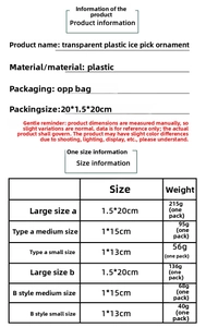 Guide des tailles des ornements stalactites en plastique transparent de diverses longueurs