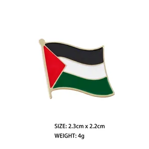 Detailed view of Palestine flag enamel pin with gold border and size 2.3CM x 2.2CM