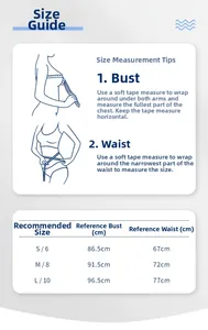 Tableau des tailles détaillé pour soutien-gorge de yoga avec mesures de poitrine