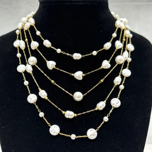 Irregular Artificial Pearl Necklace Bracelet Gold Plated Heart Charm Baroque Jewelry For Women Fashion Clavicle Chain