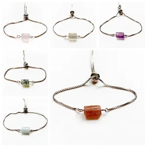 Verstellbares Naturstein-Armband mit Citrin, Quarz und bunten Perlen für Damen