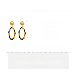 Macro detail of leopard print resin earrings showing 7.0cm length and alloy materials