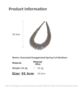 Detailed technical view of silver spring-coil choker necklace with size and weight specs