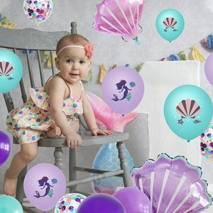 Set de globos de sirena con concha morada y cola para decoración de cumpleaños