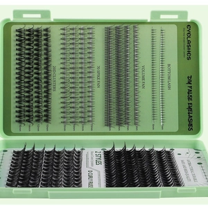 DIY individual lash cluster set with mixed lengths 5-16mm in a green storage tray