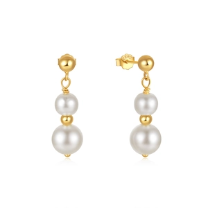 925 silver gold plated double pearl drop earrings with minimalist irregular design