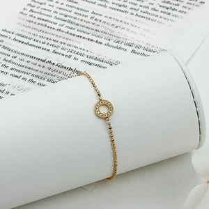 Elegant 18K gold-plated stainless steel bead bracelet with zircon heart square pendant