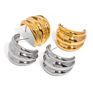 Polished C-shape thick layered gold and silver stainless steel earrings for women