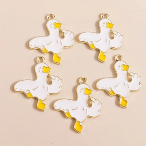 Alloy Enamel Funny Duck Charms For DIY Jewelry Making White Yellow Cartoon Duck Pendants For Keychain Bracelet Necklace Craft Accessories