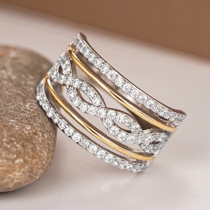 Exquisiter zweifarbiger Lagen-Ring mit Mikro-Zirkonia und Infinity-Design für Damen