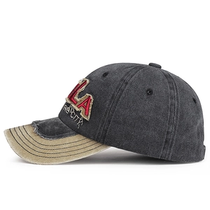 Vintage washed cotton baseball cap with LA embroidery and distressed contrast brim