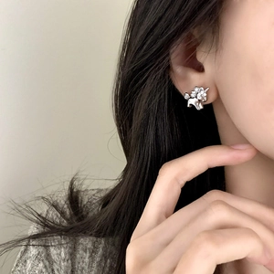 18k gold plated puppy stud earrings with sparkling cubic zirconia for women
