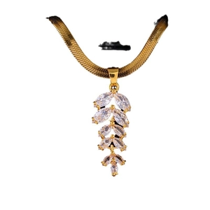 Golden snake chain necklace with wheat ear crystal pendant inlaid with cubic zirconia