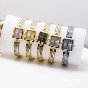 Elegant square dial quartz watches with sparkling rhinestone metal straps in five colors