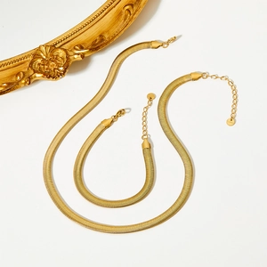 Flat Snake Bone Chain Necklace And Bracelet Minimalist Vintage Stainless Steel Jewelry For Women Men