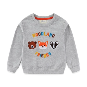 Boys Cotton Sweatshirt Long Sleeve Round Neck Cartoon Woodland Animal Embroidery Pullover For Toddler Kids Casual