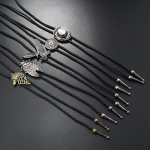 Vintage Western Cowboy Bolo Tie Necklace Alloy Wolf Eagle Cicada Pendant Braided PU Leather Cord Retro Neckwear For Men Women