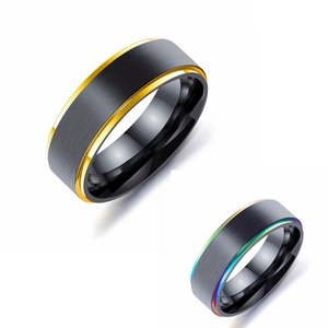 Classic Titanium Steel Ring Two Tone Brushed Matte Surface Rainbow Gold Edge Fashion Finger Band Jewelry For Men Women