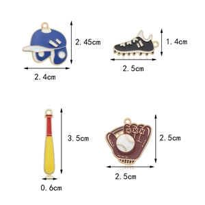 Detailed size chart for baseball theme enamel charms including helmet, bat and glove