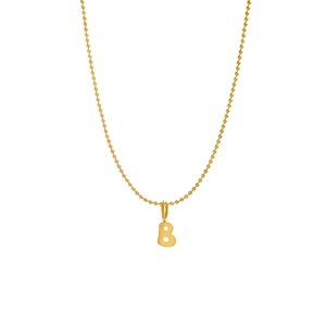 Detailed view of a gold-plated letter B pendant on a delicate bead chain necklace