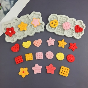 Grey silicone mold set for DIY heart star cookies and miniature chocolate desserts