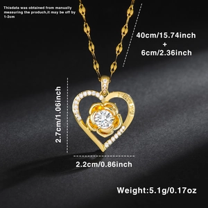 Detailed close-up of gold-plated heart pendant necklace with zircon and I Love You engraving