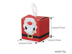 Detailed view of red Santa Claus gift box with 5.5cm dimensions and handle specs