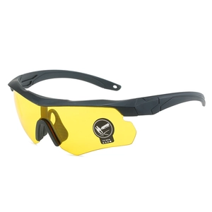 Tactical safety goggles with yellow lenses and black sports frame for wind protection