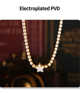 Macro detail of gold star pendant with white zircon stones on a vintage background