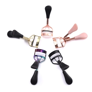 Five-pack of mini stainless steel eyelash curlers in assorted metallic and matte colors