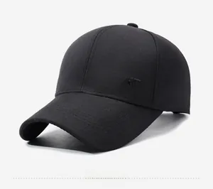 Detailed side view of black cotton baseball cap with 3D SPORT embroidery and curved brim