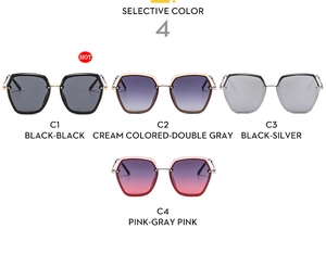 Selective colors of geometric oversized sunglasses in black, cream, and pink frames