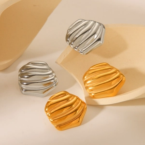 Textured 18K gold and silver plated stainless steel shell earrings in minimalist style