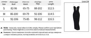 Detailed size guide for knitted sling dress featuring bust, waist, hips, and length