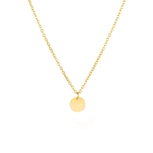 Collier minimaliste en acier inoxydable doré avec pendentif rond sur fond blanc