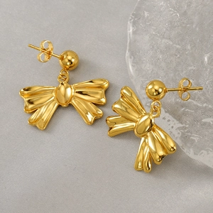 Elegant 18K gold plated stainless steel bow earrings with high polish finish for women
