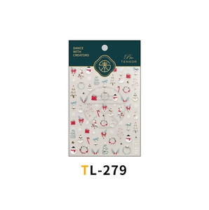 Detail of Christmas nail stickers TL279 with 3D gold relief trees, stars and bells motifs