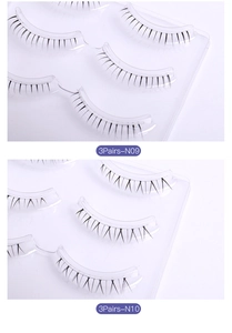 Detailed comparison of N09 and N10 natural crisscross false eyelashes with clear bands