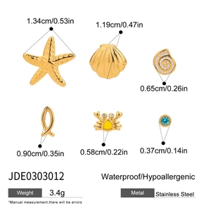 Spécifications de taille pour boucles d'oreilles étoile de mer et coquillage en or 18K