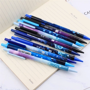 Close-up of constellation themed 0.7mm mechanical pencils on a lined notebook