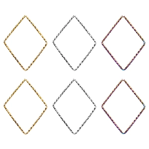 Detail of 304 stainless steel geometric diamond pendants in gold, silver, and rainbow finish