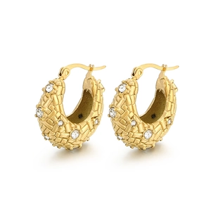 Boucles d'oreilles en acier inoxydable tressé plaqué or 18K avec cristaux de zircone